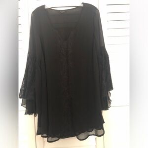 Olivaceous Black Long Sleeve Dress With Lace Detail